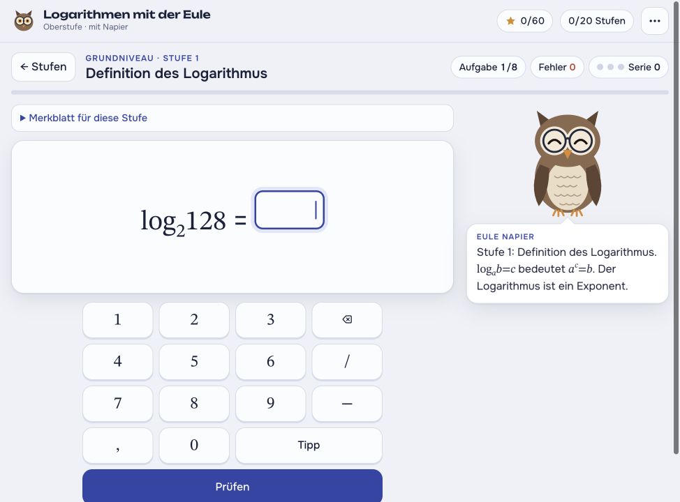 Logarithmen mit der Eule — Beispiel einer Übung