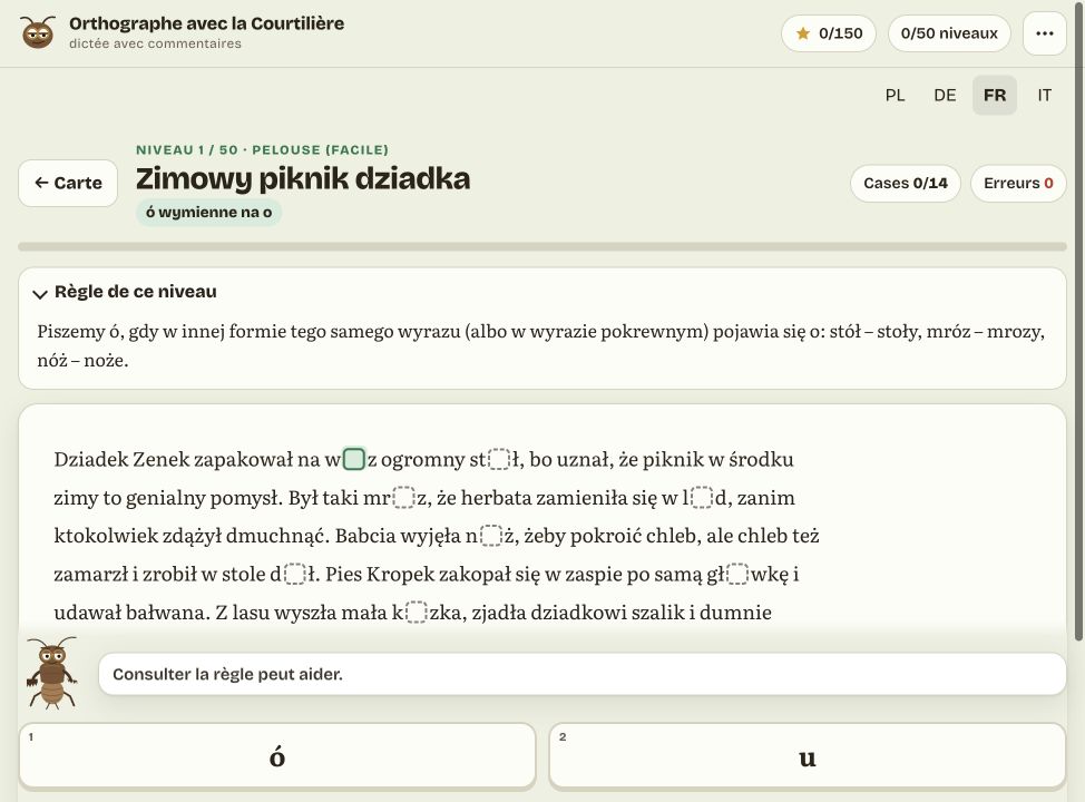 Orthographe avec la Courtilière — exemple d’exercice