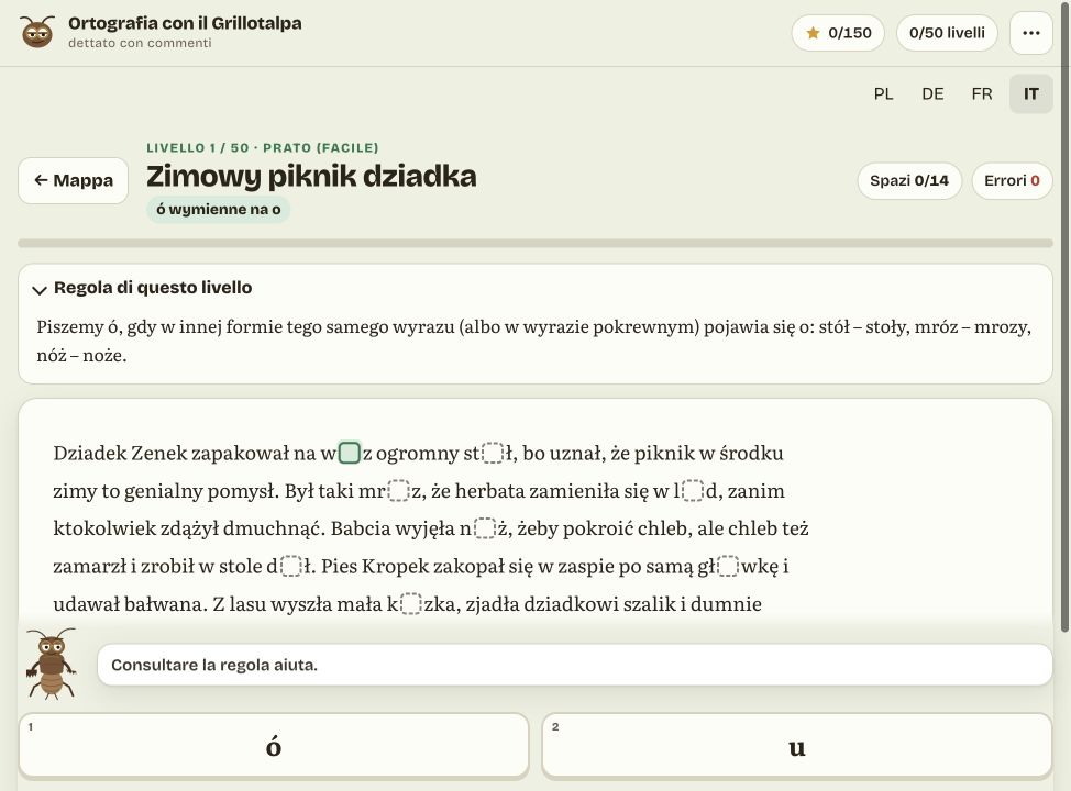 Ortografia con il Grillotalpa — esempio di esercizio