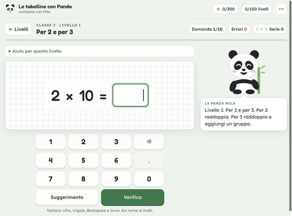 Le tabelline con Panda — esempio di esercizio